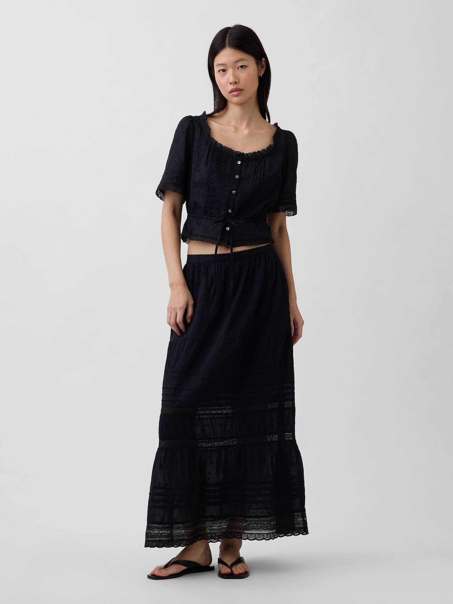 Lace-Trim Peplum Top | Gap
