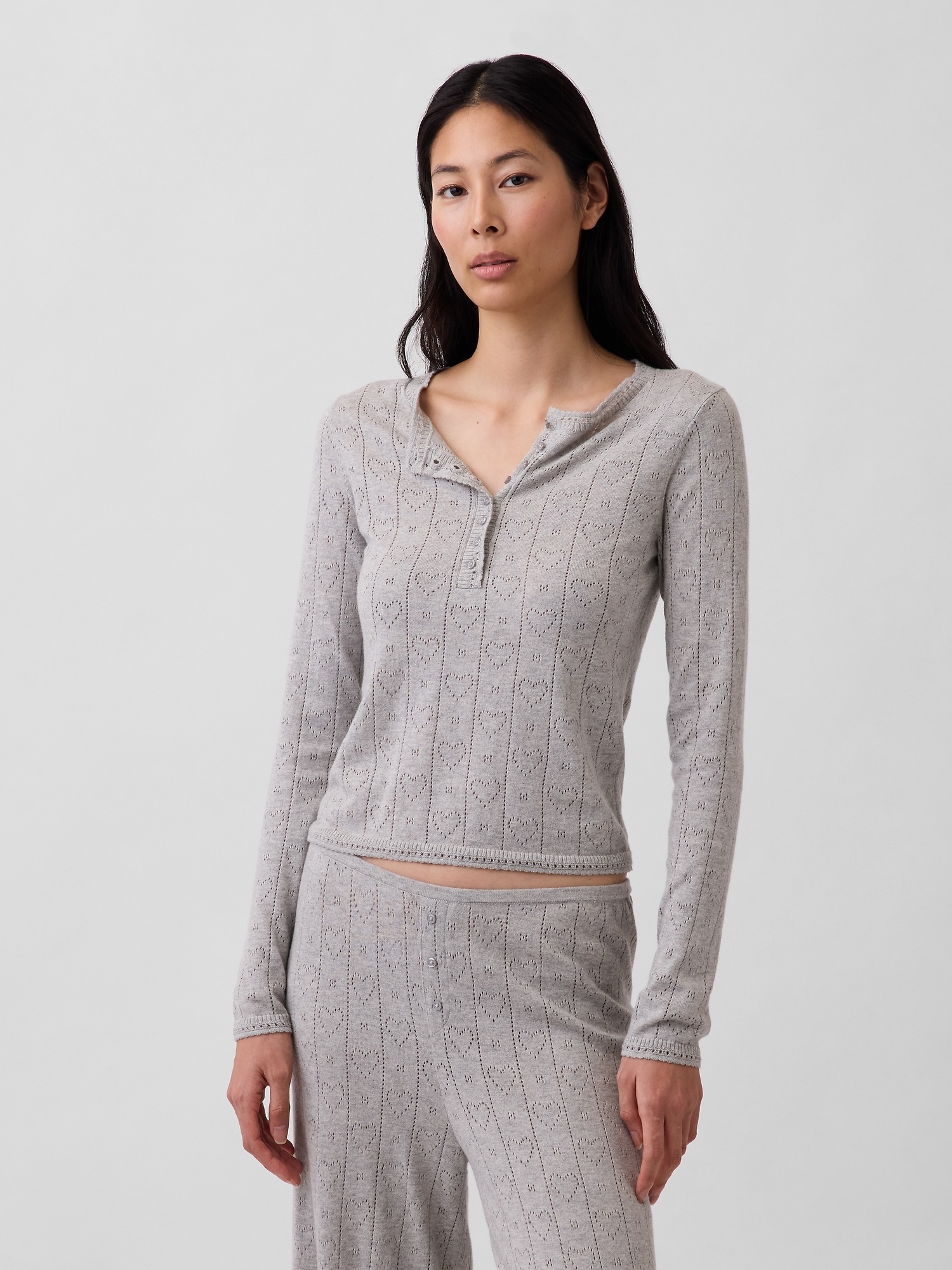 Lightweight CashSoft Pointelle Heart PJ Top