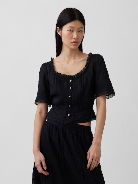 Lace-Trim Peplum Top
