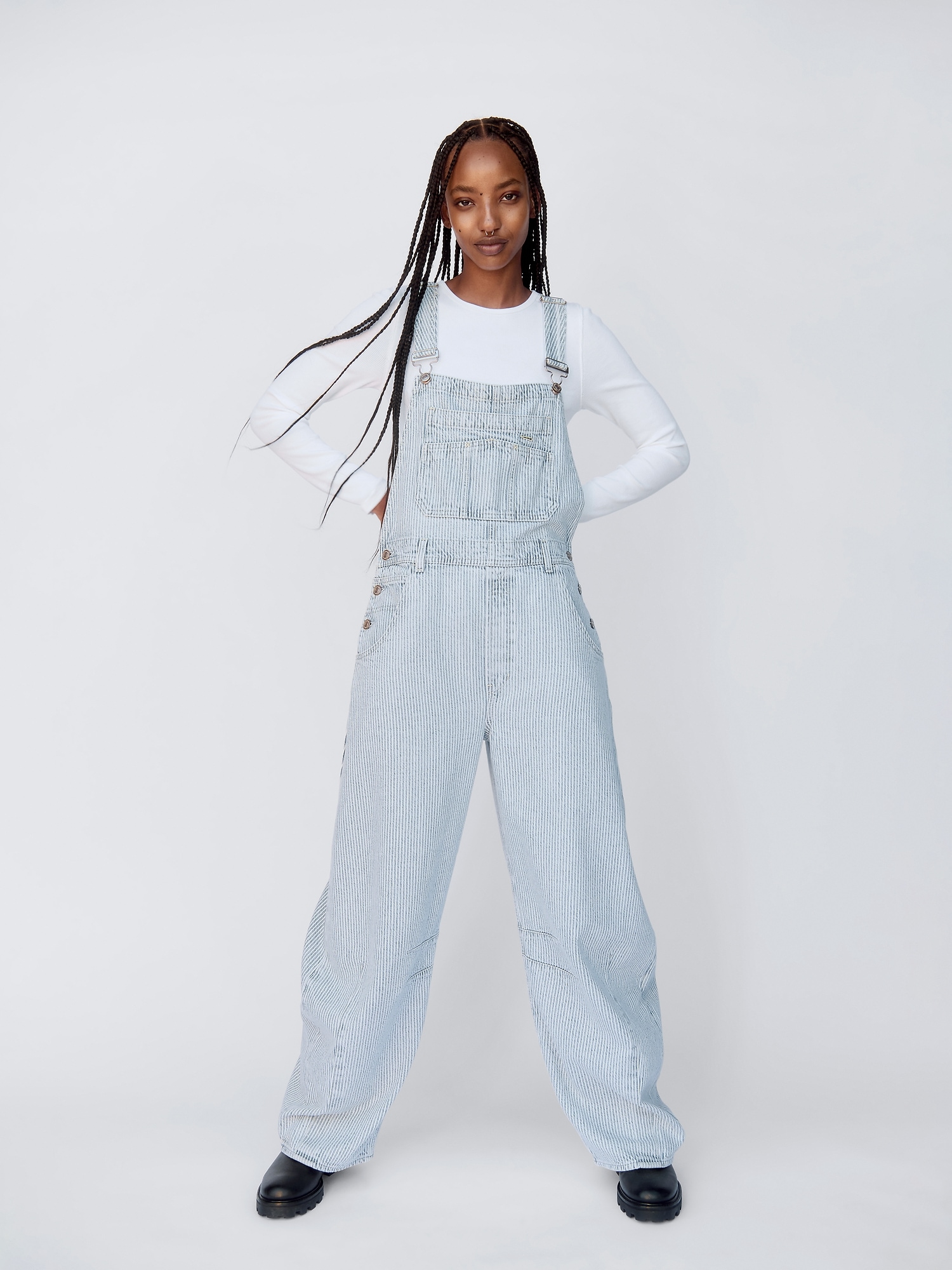 UltraSoft Denim Horseshoe Overalls | Gap