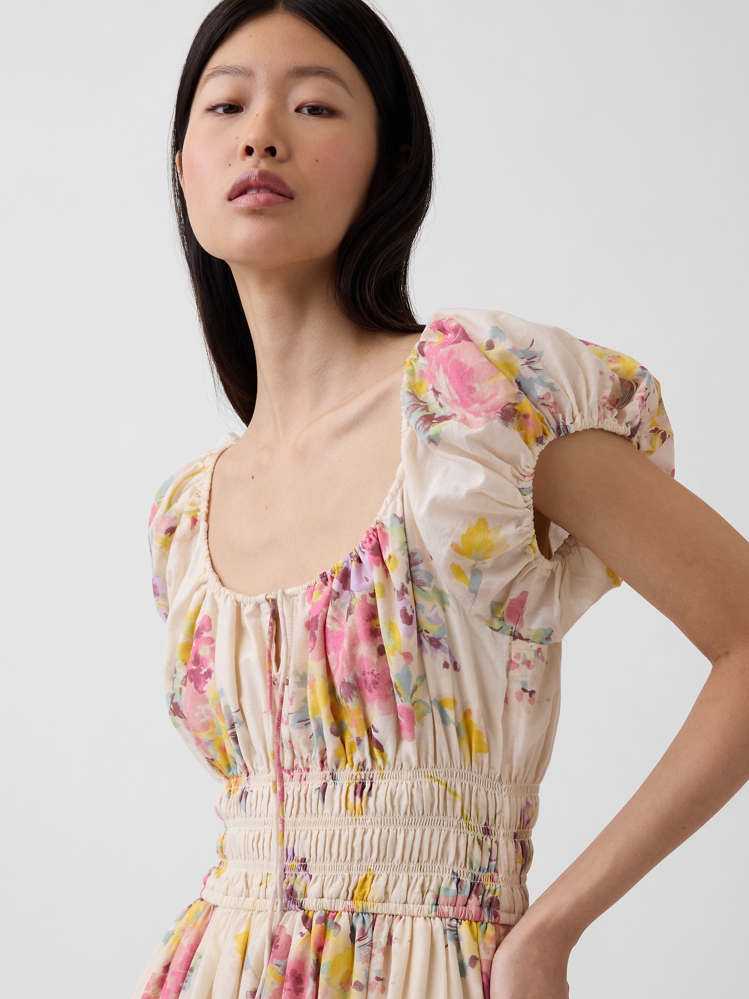 Voile Smocked Waist Maxi Dress