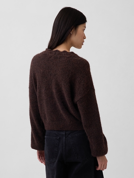 Image number 3 showing, Fuzzy Pointelle Scalloped Crop Cardigan