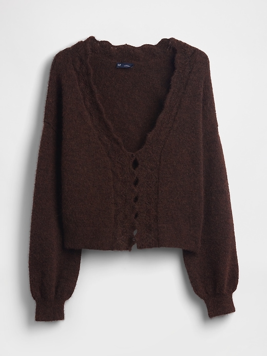 Image number 5 showing, Fuzzy Pointelle Scalloped Crop Cardigan