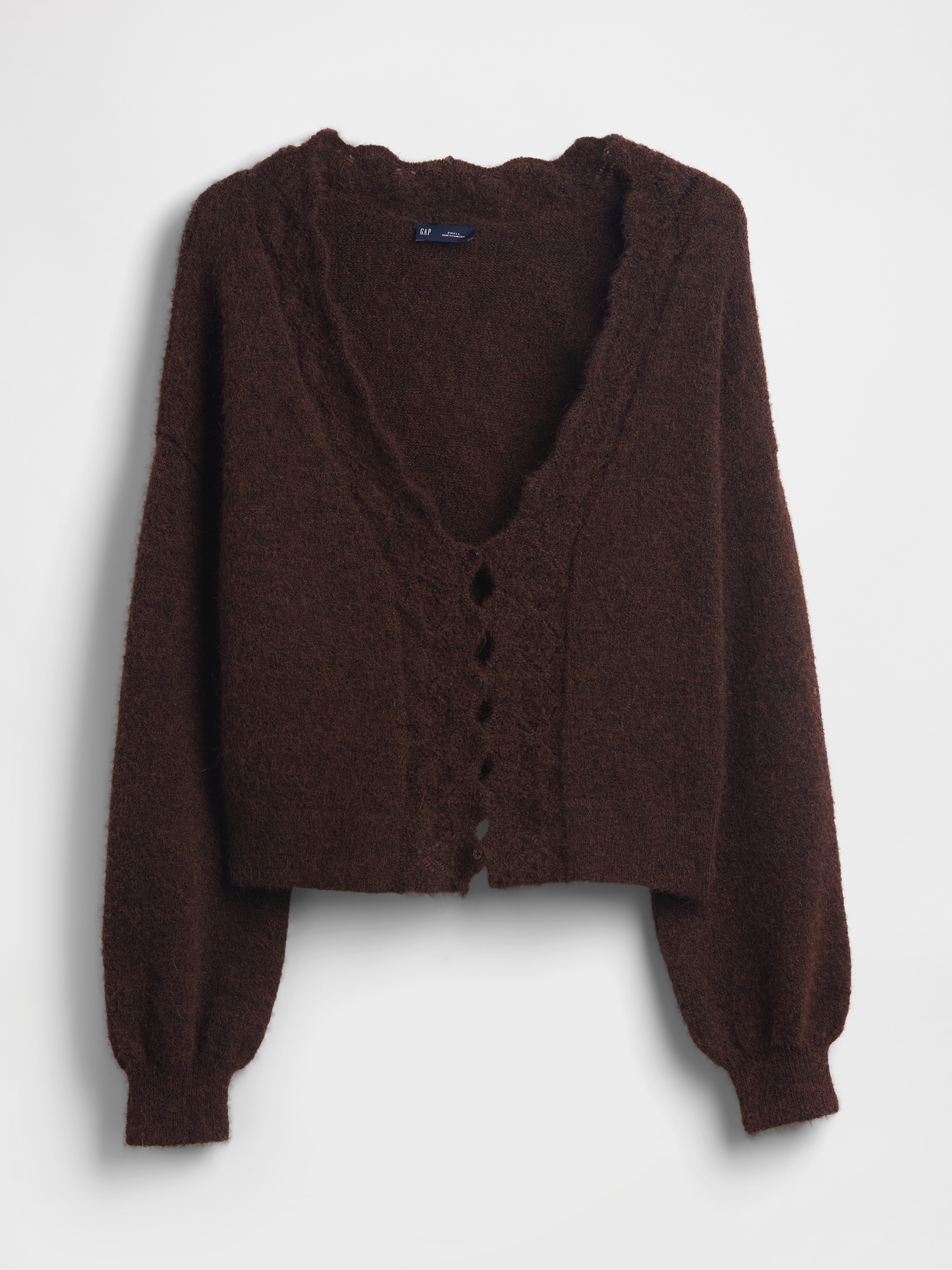 Fuzzy Pointelle Scalloped Crop Cardigan
