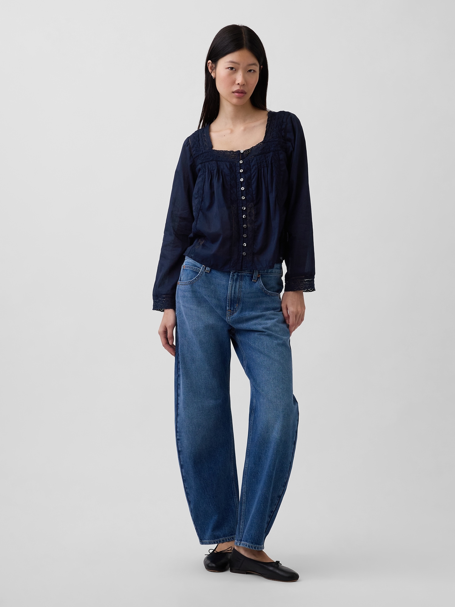 Lace-Trim Square-Neck Top