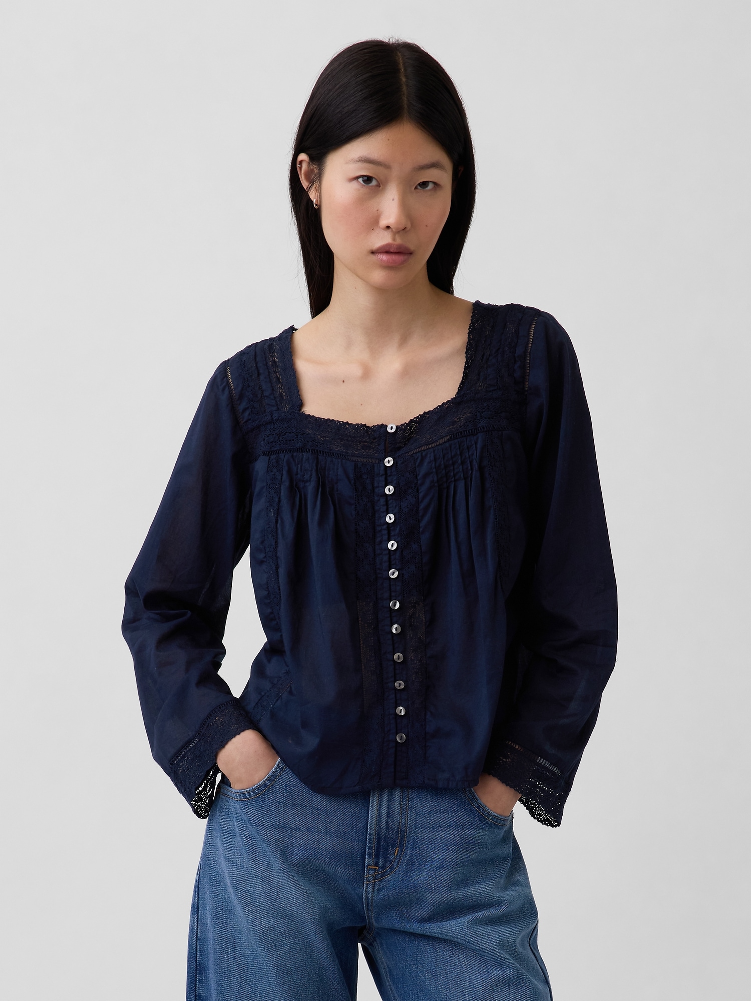 Lace-Trim Square-Neck Top