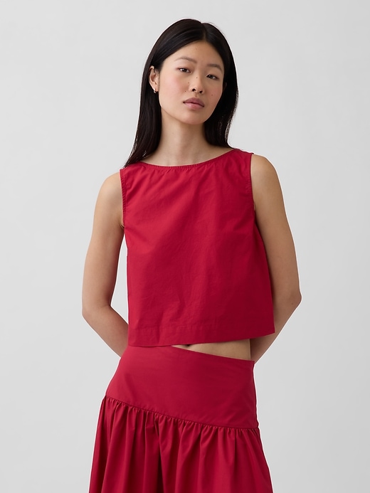 Image number 1 showing, Poplin Boatneck Shell Tank Top