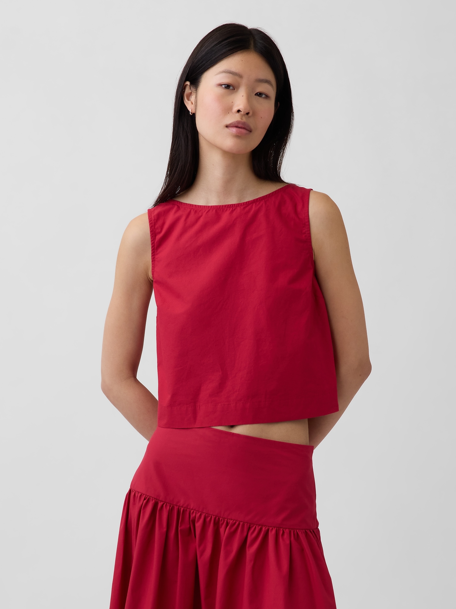 Poplin Boatneck Shell Tank Top
