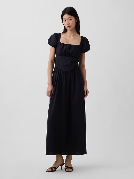 Image number 1 showing, Linen-Blend Drop-Waist Maxi Dress