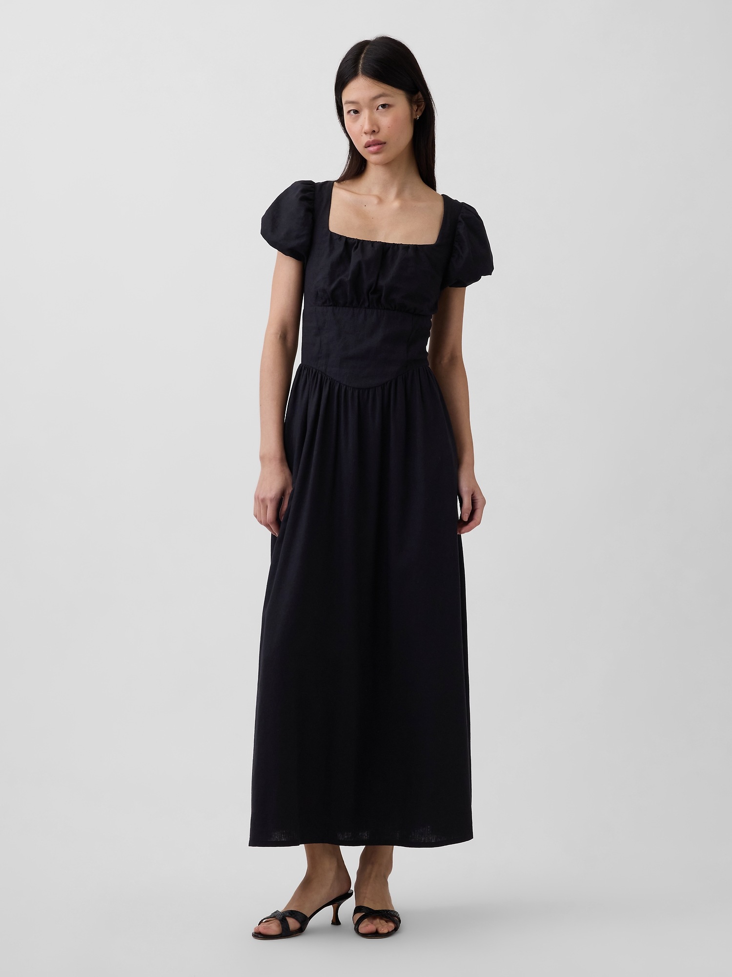 Linen-Blend Drop-Waist Maxi Dress