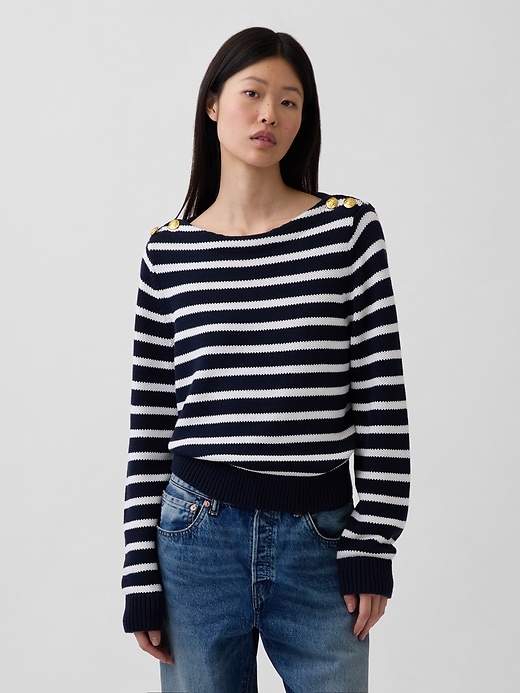 Image number 1 showing, 100% Cotton Relaxed Boatneck Sweater