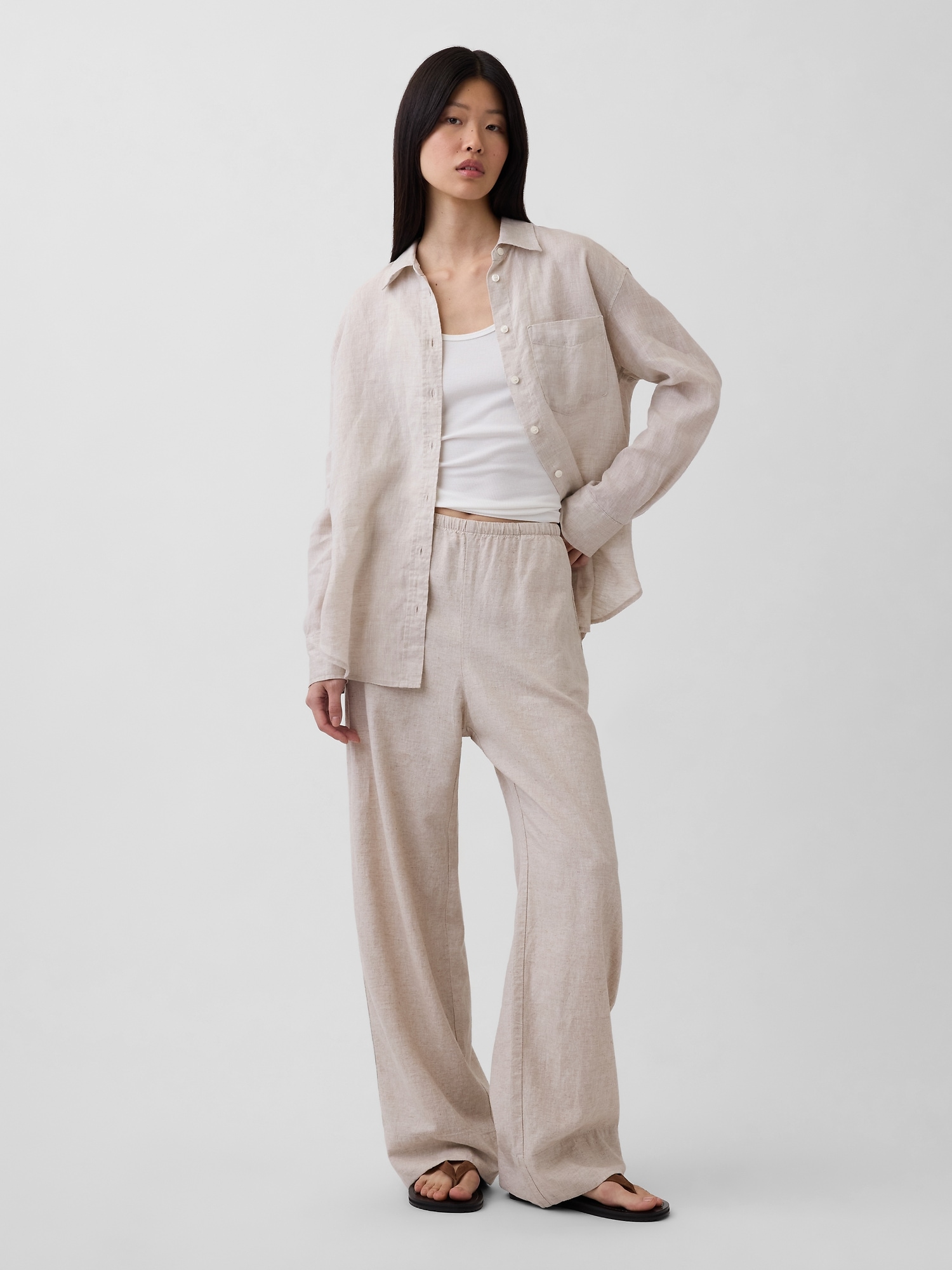 Linen-Blend Relaxed Wide-Leg Pants