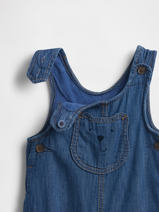 Image number 4 showing, Baby Cozy-Lined Denim Bear Pocket Overalls
