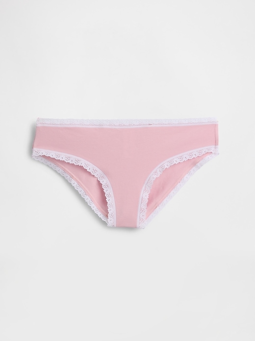 L'image numéro 3 présente Culotte taille basse en coton biologique extensible à bordure en dentelle