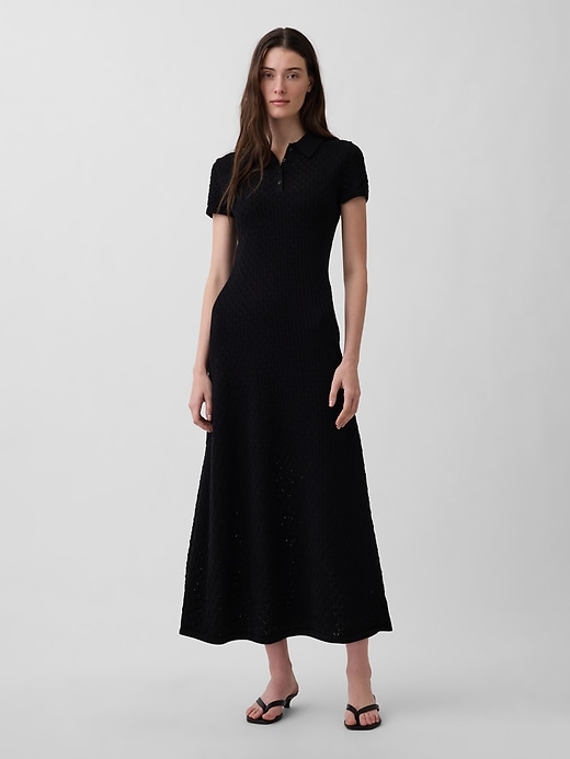 Image number 1 showing, Pointelle Polo Maxi Sweater Dress