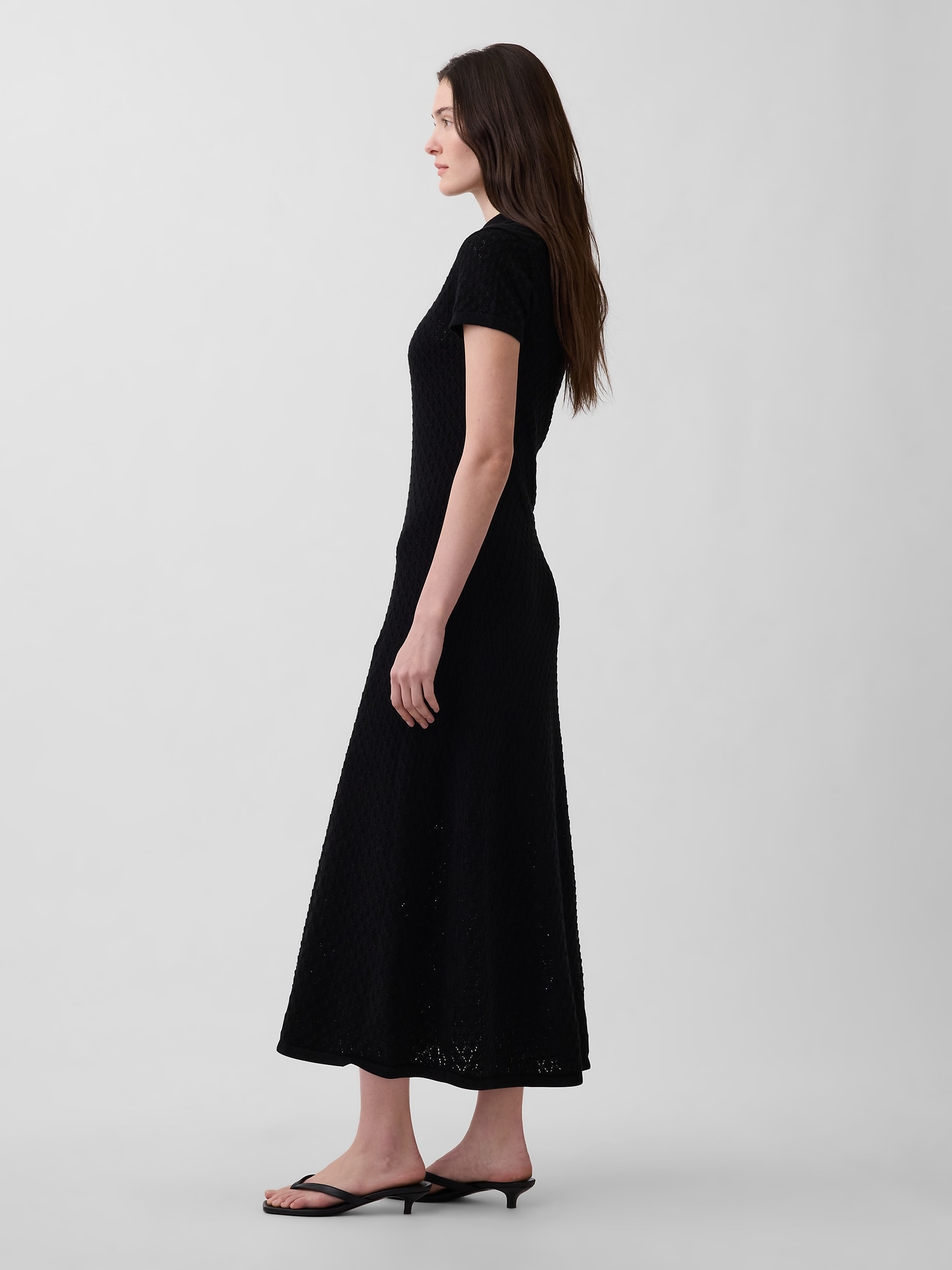 Pointelle Polo Shirt Maxi Sweater Dress