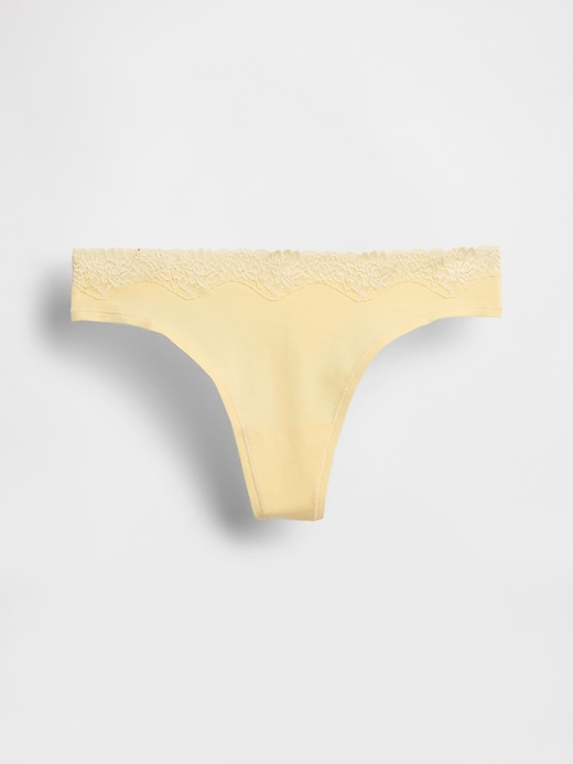 Image number 4 showing, Organic Stretch Cotton Lace-Trim Thong