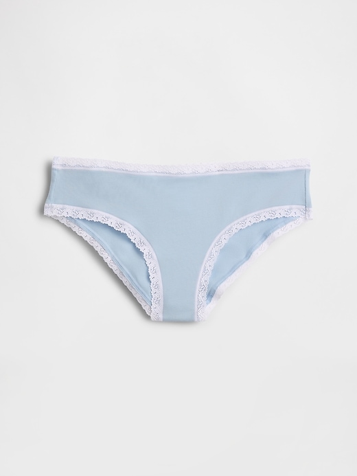 L'image numéro 4 présente Culotte taille basse en coton biologique extensible à bordure en dentelle