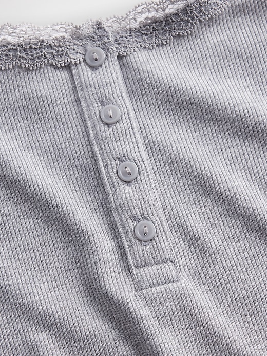 Image number 4 showing, Mini Rib Lace Henley PJ Tank Top