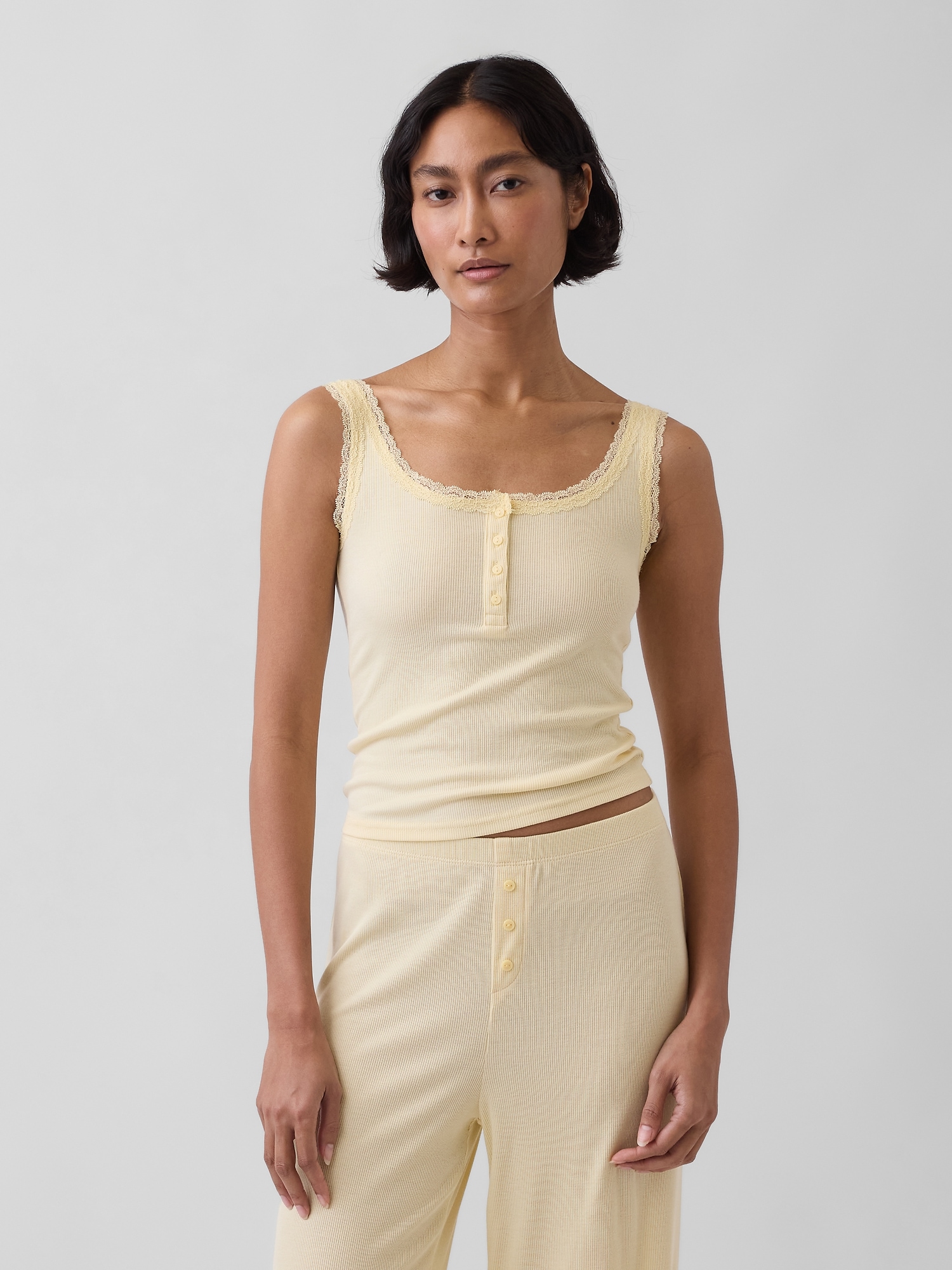 Mini Rib Lace Henley PJ Tank Top