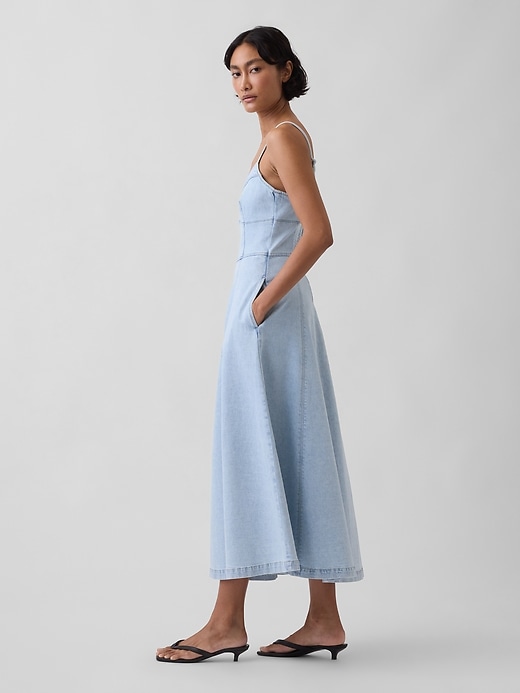 Image number 3 showing, Denim Seamed Corset Maxi Dress