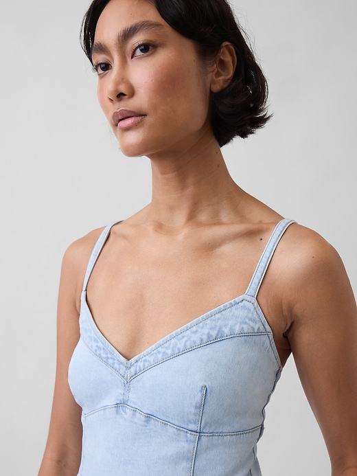 Image number 4 showing, Denim Seamed Corset Maxi Dress