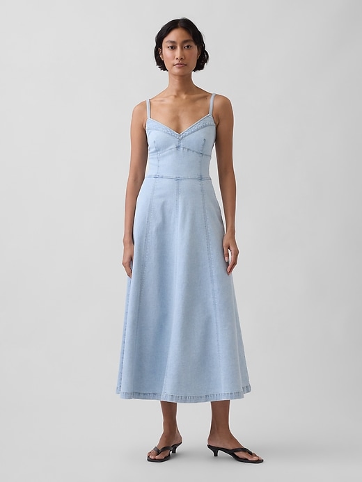 Image number 1 showing, Denim Seamed Corset Maxi Dress
