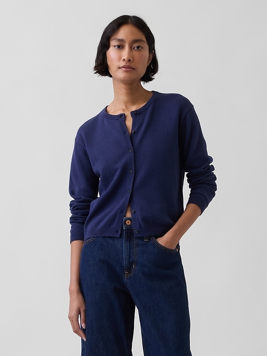 Image number 1 showing, 100% Cotton Relaxed Crop Cardigan Sweater