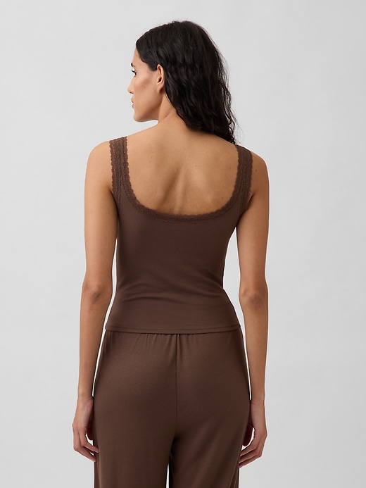 Image number 3 showing, Mini Rib Lace Henley PJ Tank Top