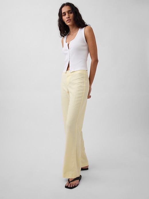 Image number 6 showing, Low Rise Linen-Blend Flare Pants