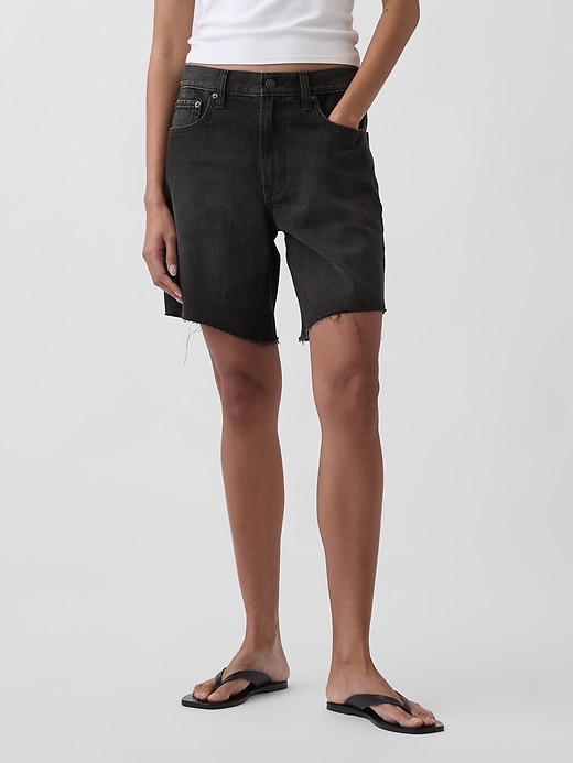 Image number 2 showing, Mid Rise Loose Denim Bermuda Shorts