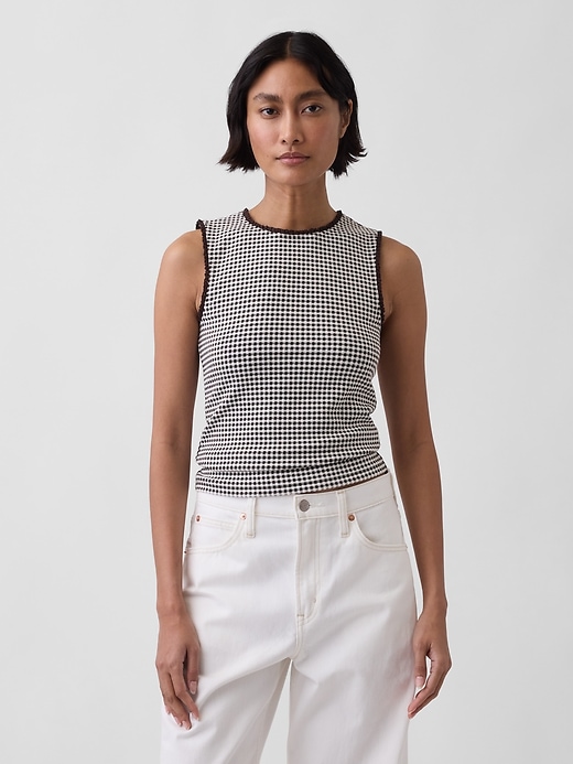 Image number 1 showing, Gingham Pointelle Shell Tank Top