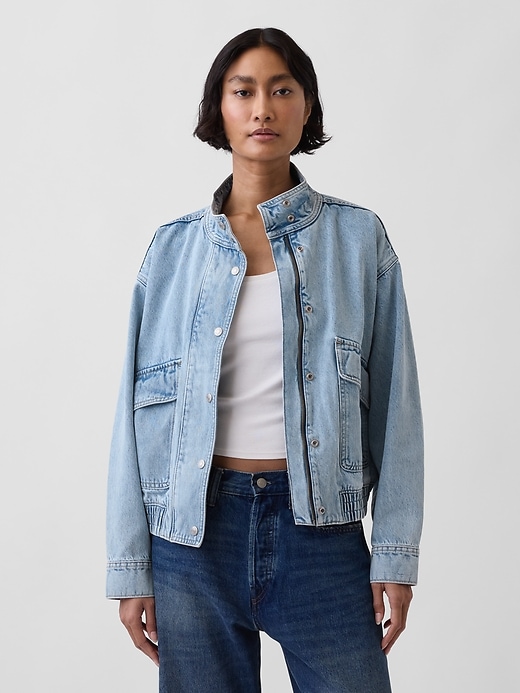 Image number 1 showing, Oversized Denim Bomber Jacket