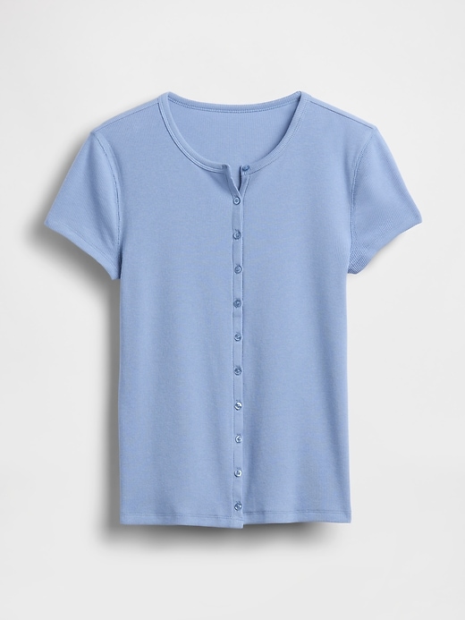 L'image numéro 5 présente T-shirt ras du cou côtelé moderne boutonné sur le devant