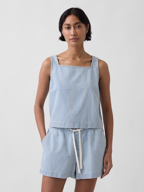 CAMISOLE COURTE EN DENIM DOUCEUR SUPRÊME À RAYURES
