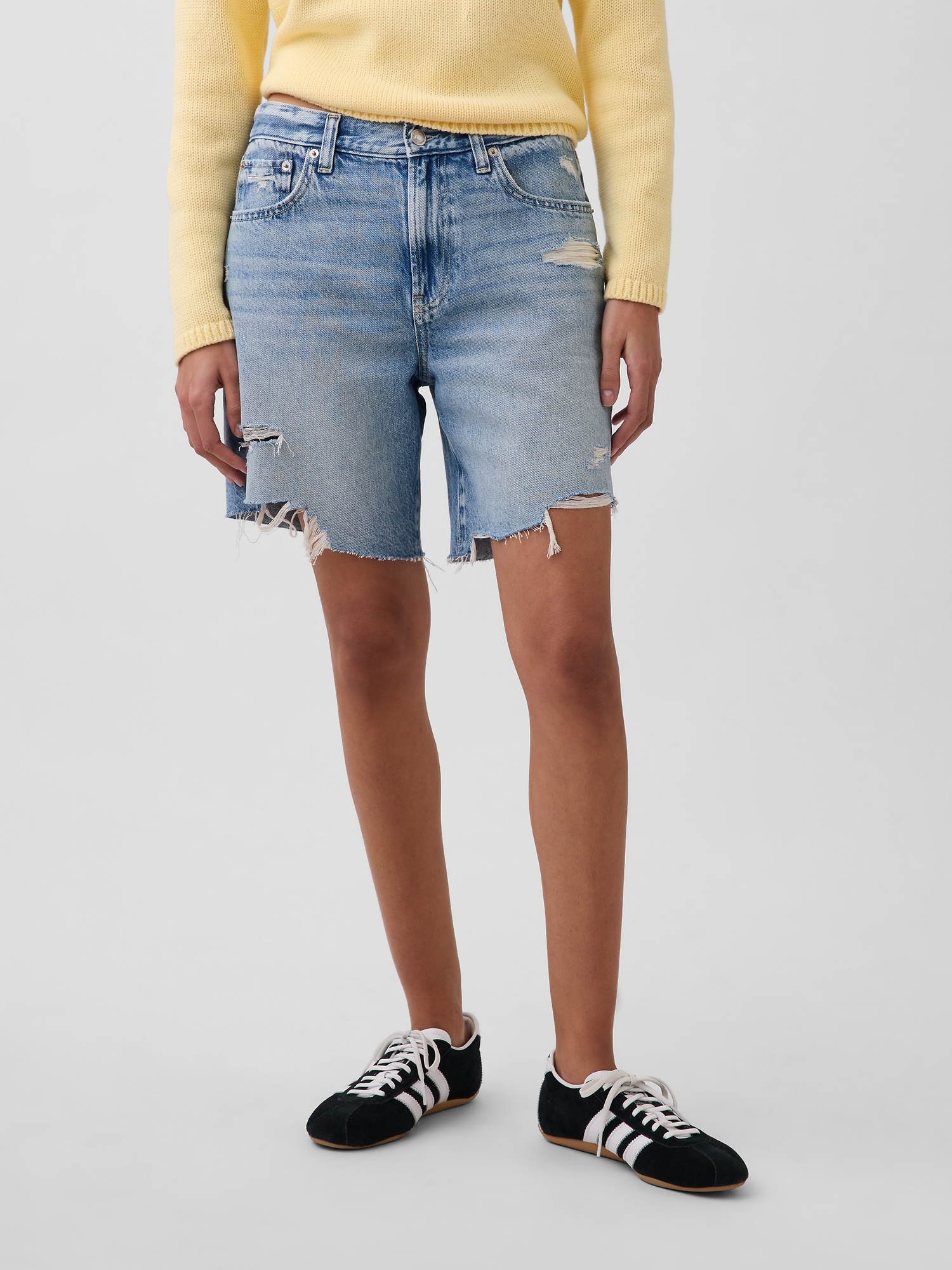 Mid Rise Loose Denim Bermuda Shorts