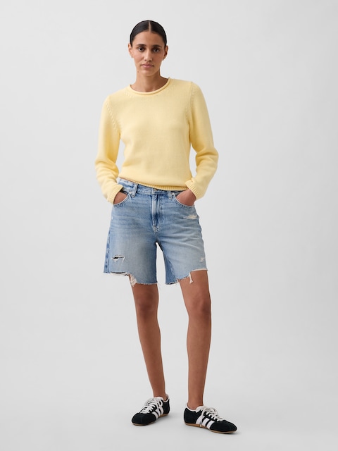8" Mid Rise Loose Denim Bermuda Shorts