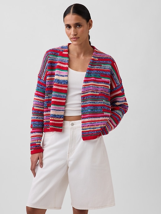 Image number 1 showing, Oversized Open-Front Stripe Cardigan Sweater