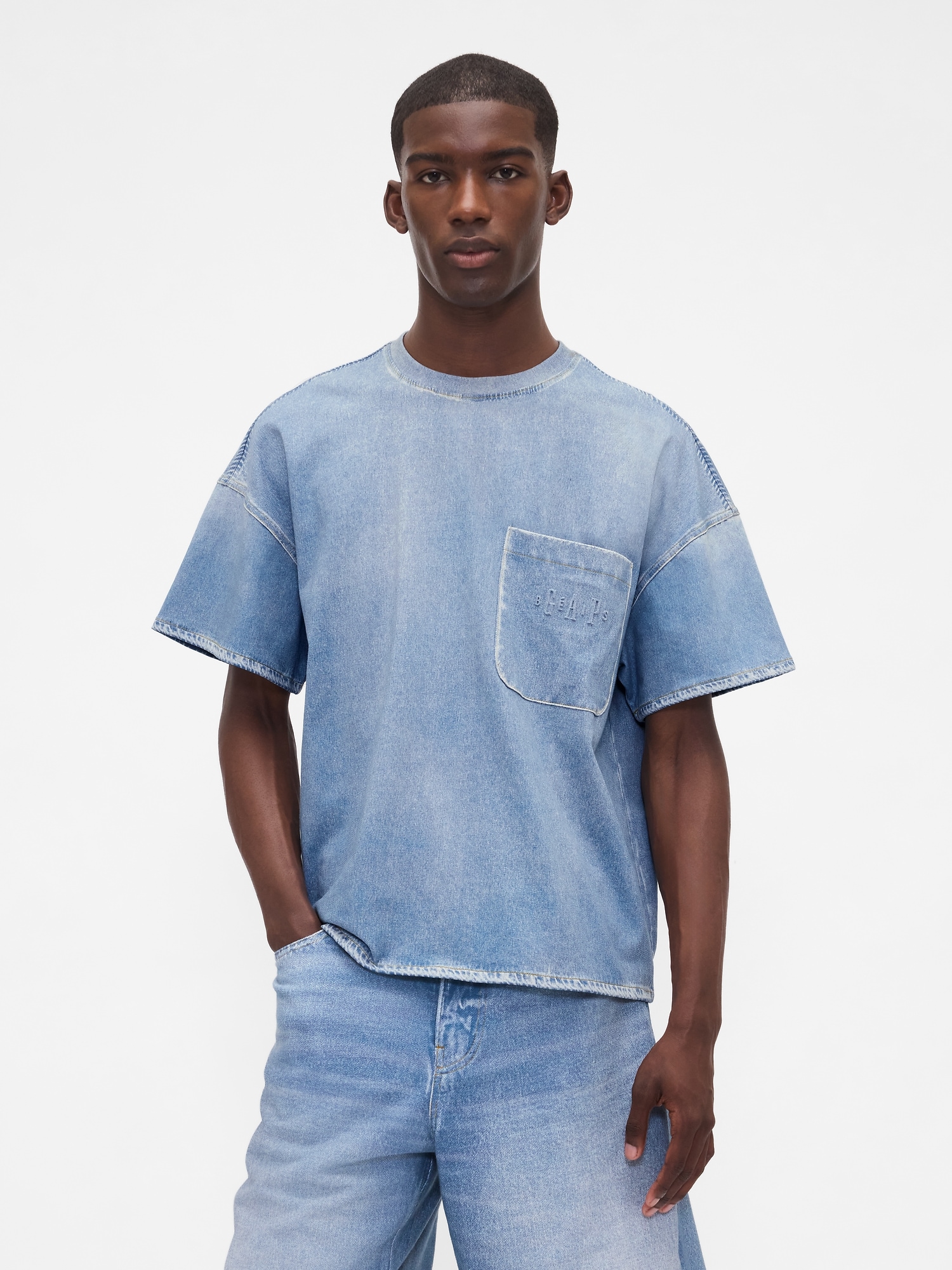 T-shirt à poche en tricot de denim x BÉIS