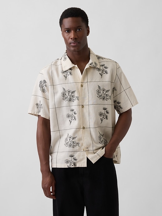 Image number 1 showing, Linen-Cotton Relaxed Straight-Hem Shirt
