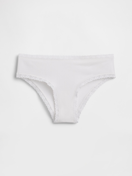 L'image numéro 3 présente Culotte taille basse en coton biologique extensible à bordure en dentelle