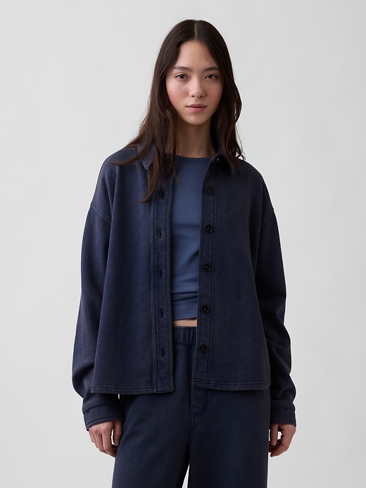 Image number 1 showing, French Terry Oversized Button-Front Shirt