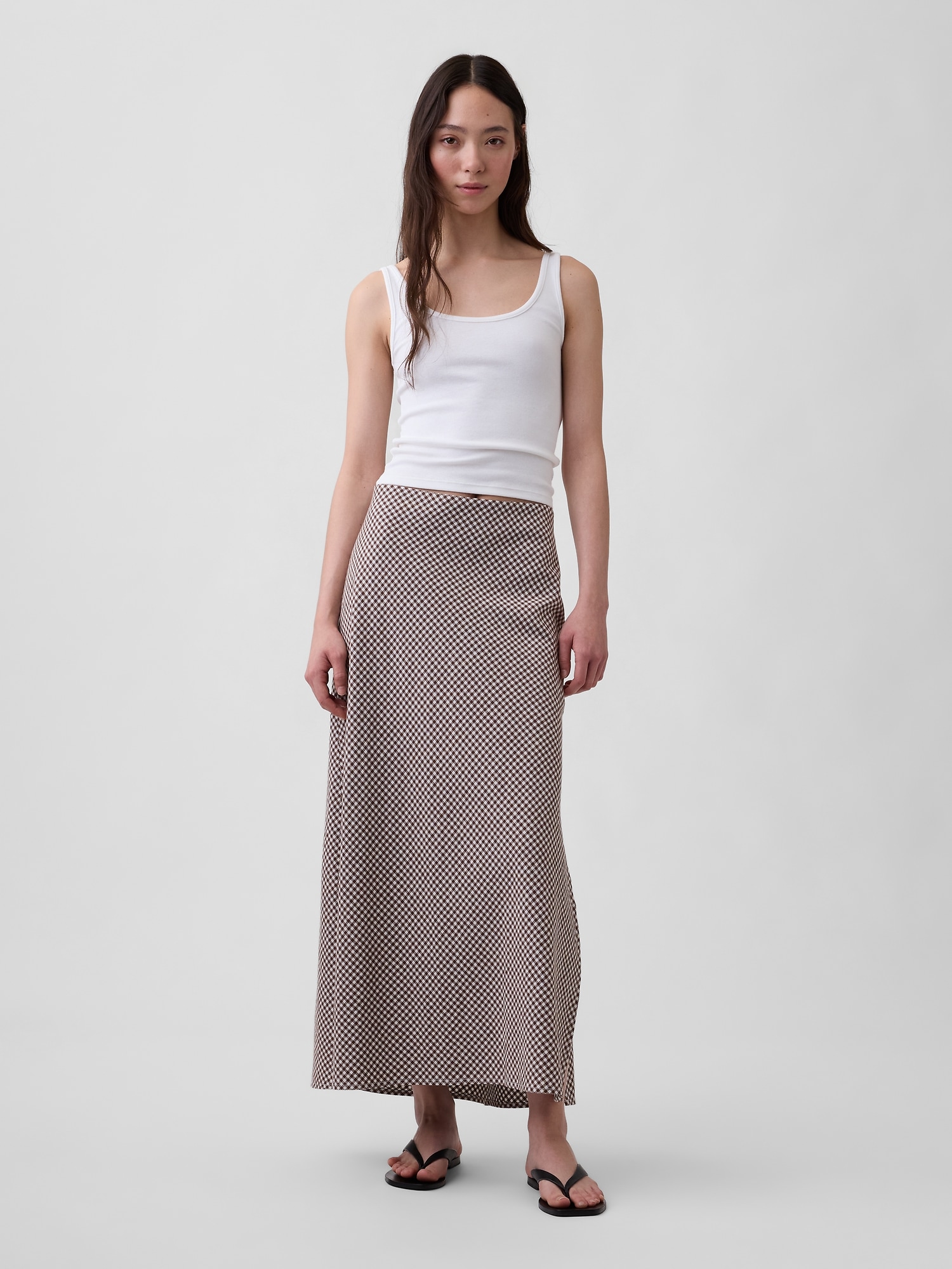 Linen-Blend Maxi Slip Skirt