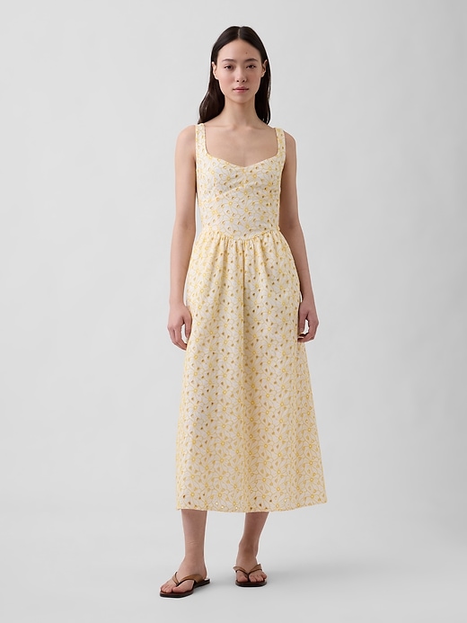Image number 1 showing, Eyelet Seamed Drop-Waist Maxi Dress
