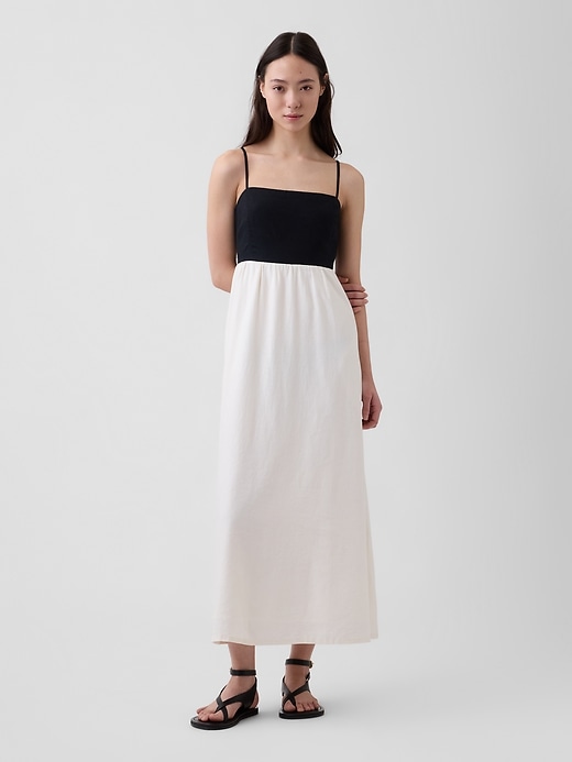 Image number 1 showing, Linen-Blend Empire Waist Maxi Dress