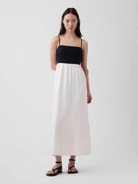 Linen-Blend Empire Waist Maxi Dress