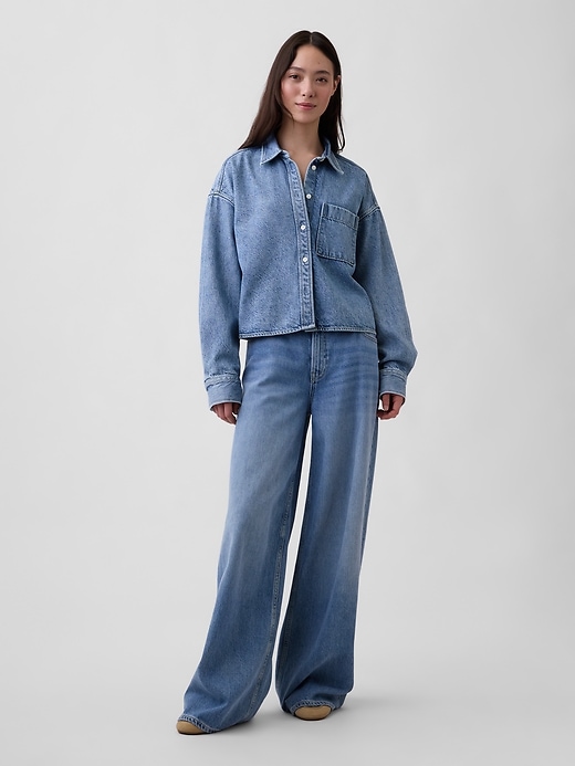 Image number 2 showing, UltraSoft Denim Oversized Straight-Hem Crop Shirt