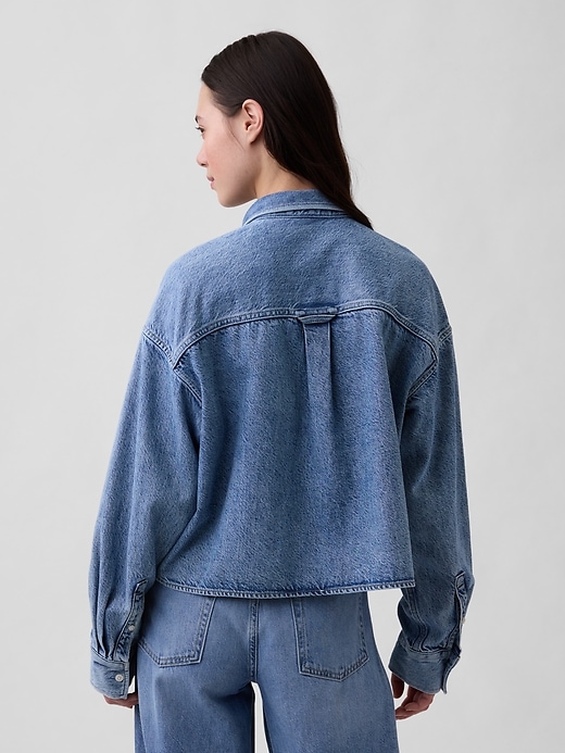 Image number 3 showing, UltraSoft Denim Oversized Straight-Hem Crop Shirt