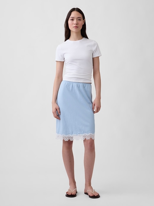 Image number 1 showing, Linen-Blend Lace-Trim Skirt