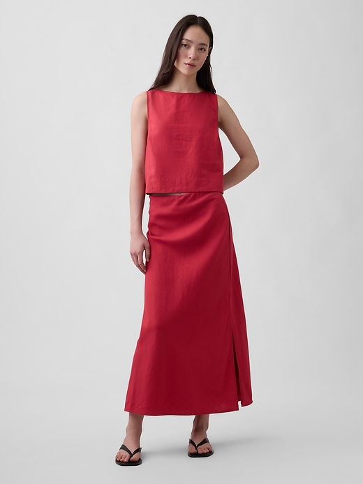 Image number 1 showing, Linen-Blend Maxi Slip Skirt